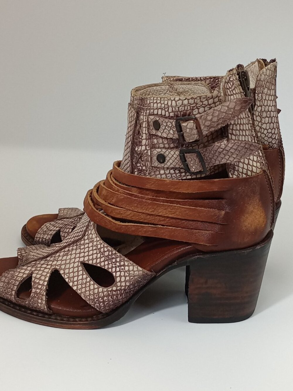 Freebird by Steven Women's Size 6 Snakeskin Embossed Leather Gladiator Bootie